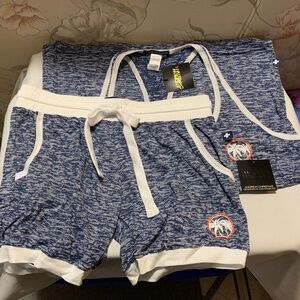 2Pc Andrew Christian Blue Gray White Razorback Top XL & Matching Shorts L - NWT